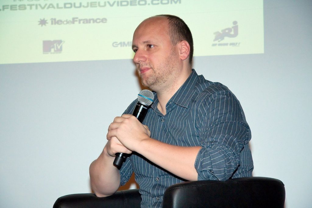 Quantic Dream founder David Cage speaking at the Festival du jeu vidéo in Paris in 2008