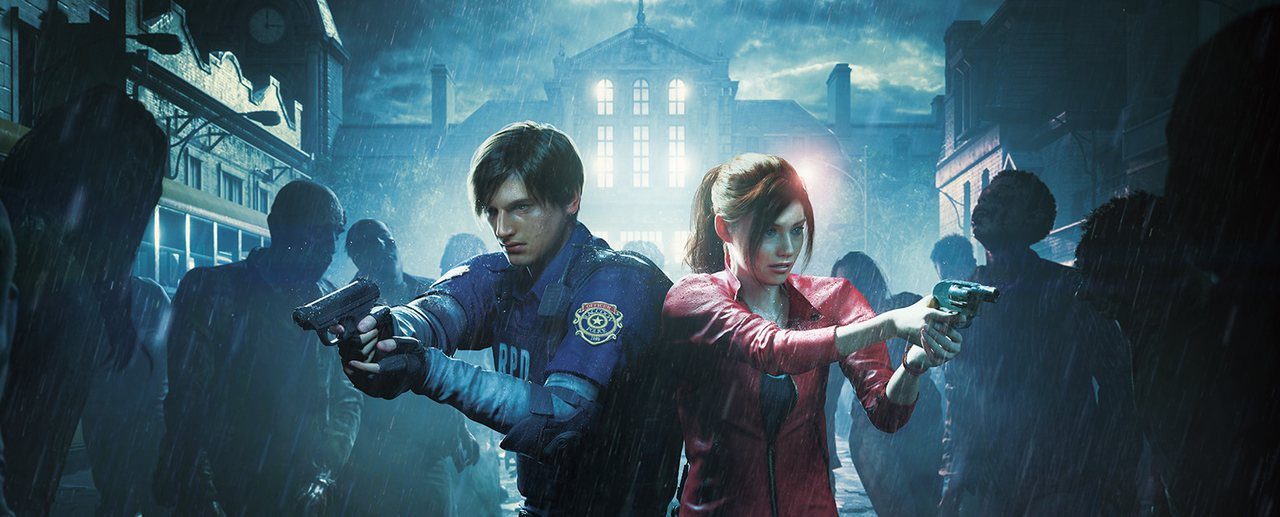Key art for the 2019 Resident Evil 2 remake showing the Raccoon City police station