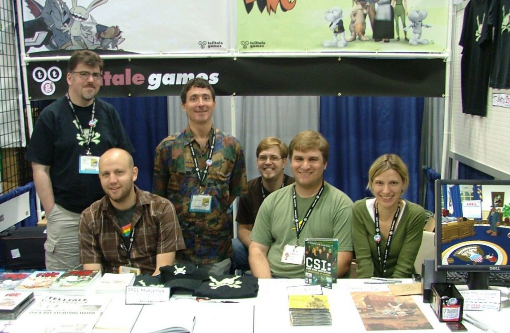 Group of Telltale Games staff including Dave Grossman posing at Comic-Con 2007 in San Diego