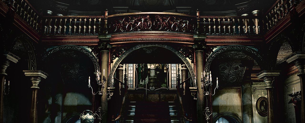 Key art for the HD Remaster of Capcom's original Resident Evil, set in the Spencer Mansion